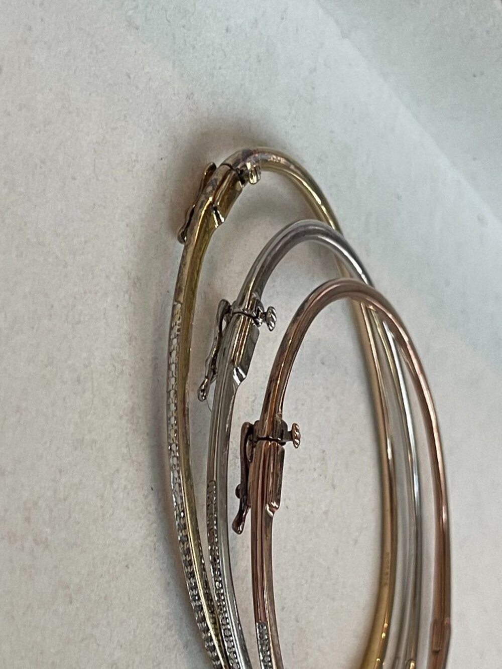 Macy's 925 Sterling Silver Diamond Accent 3-Tone Hinged Bangle Bracelet Set